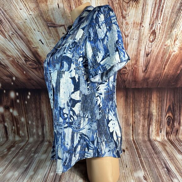 NEW Christopher & Banks Size Medium Linen Blend Button Collar Short Sleeve Top - Picture 4 of 9